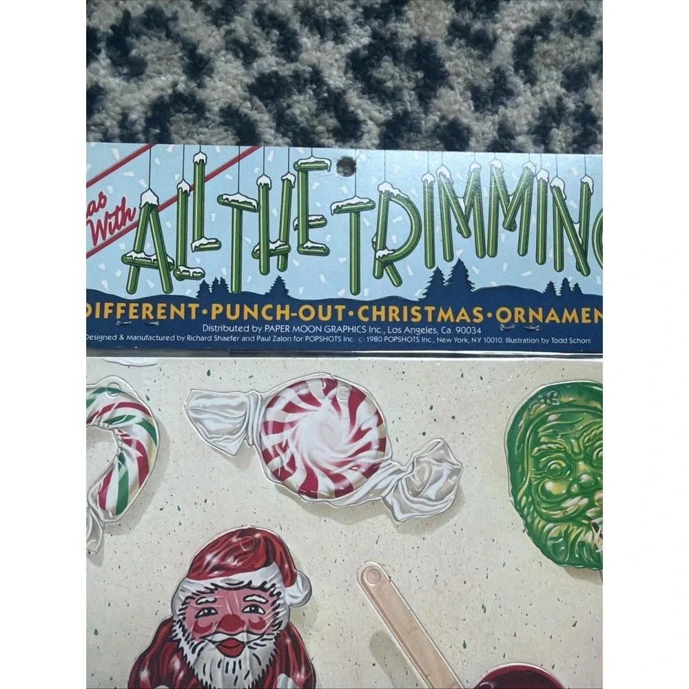 Vintage 1980 All The Trimmings Christmas Punch Out Ornaments Paper Moon Graphics